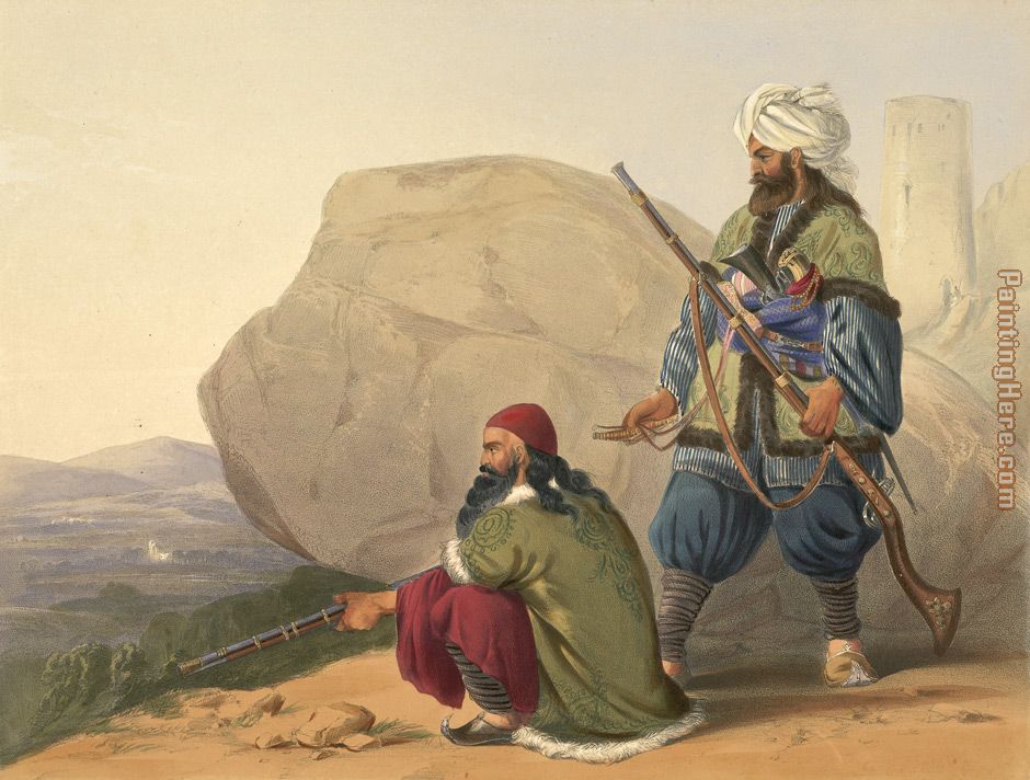 Afghaun foot soldiers in their winter dress, with entrance to the Valley of Urgundeh